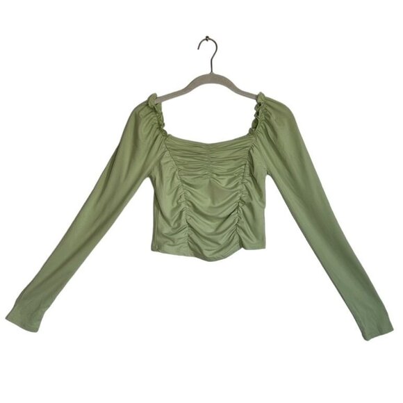 SHEIN Sweetheart Neck Frill Trim Ruched Top in Mint Green - Size S - Picture 2 of 5